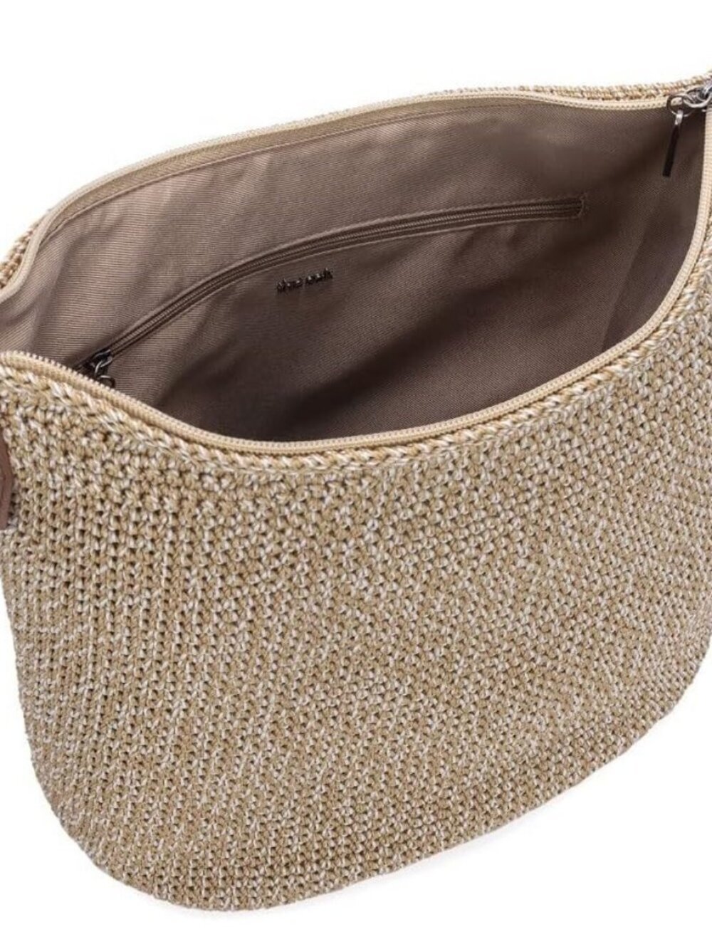 Women's Bamboo Static Hand Crochet Tote With Zipper Pocket Hobo Bag Purse - Picture 5 of 6
